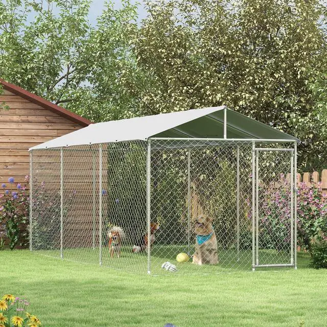 Alt view image 2 of 7 - PawHut Outdoor Dog Kennel for Large Breeds 20' x 7.5' x 6.5' | Heavy Duty Dog Run Outdoor Fence, Waterproof Cover, Galvanized Chain Link, Secure Lock, for Chickens, Ducks