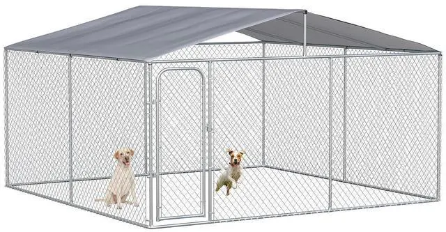 Main image of PawHut Outdoor Dog Kennel for Large Breeds 13' x 13' x 7.5' | Heavy Duty Dog Run Outdoor Fence, Waterproof Cover, Galvanized Chain Link, Secure Lock, for Chickens, Ducks