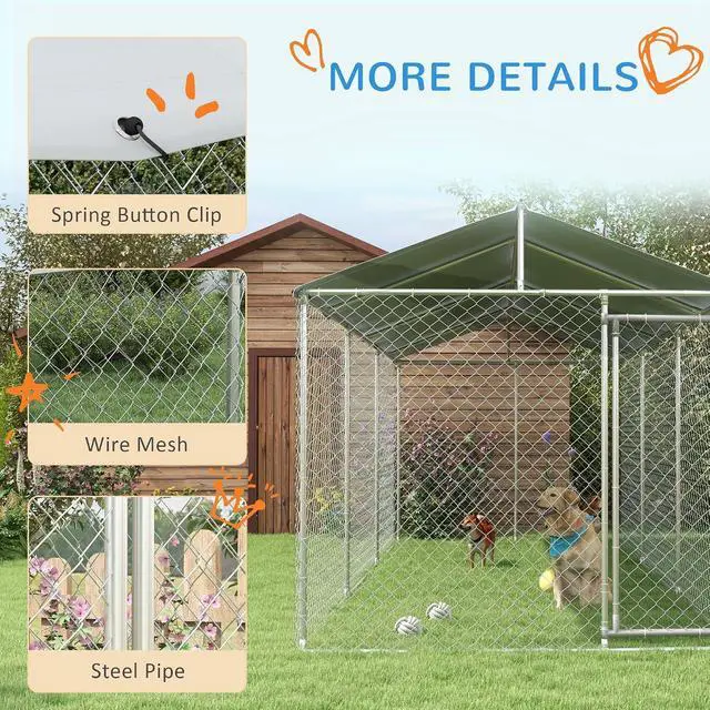 Alt view image 6 of 7 - PawHut Outdoor Dog Kennel for Large Breeds 20' x 7.5' x 6.5' | Heavy Duty Dog Run Outdoor Fence, Waterproof Cover, Galvanized Chain Link, Secure Lock, for Chickens, Ducks