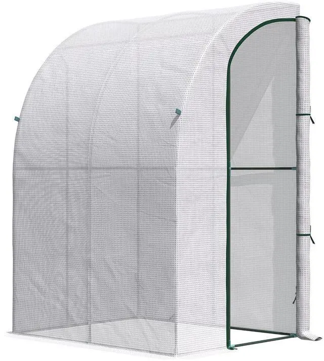 Main image of 5' x 4' x 7' Outdoor Lean to Greenhouse Walk-in Green House White | Plant Nursery, Roll-up Window, PE Cover