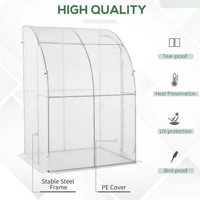 Alt view image 3 of 7 - 5' x 4' x 7' Outdoor Lean to Greenhouse Walk-in Green House White | Plant Nursery, Roll-up Window, PE Cover