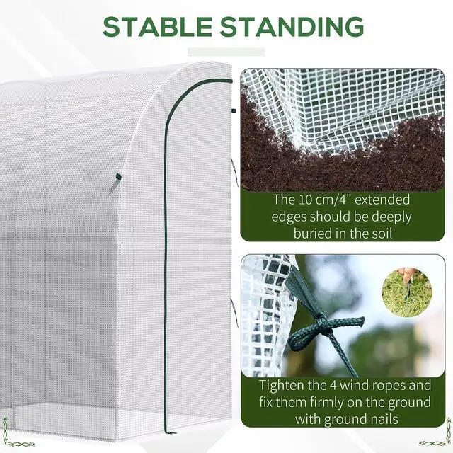 Alt view image 6 of 7 - 5' x 4' x 7' Outdoor Lean to Greenhouse Walk-in Green House White | Plant Nursery, Roll-up Window, PE Cover