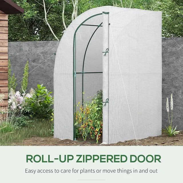 Alt view image 5 of 7 - 5' x 4' x 7' Outdoor Lean to Greenhouse Walk-in Green House White | Plant Nursery, Roll-up Window, PE Cover