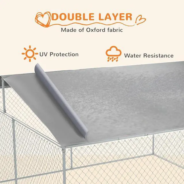 Alt view image 4 of 7 - PawHut Outdoor Dog Kennel for Large Breeds 13' x 13' x 7.5' | Heavy Duty Dog Run Outdoor Fence, Waterproof Cover, Galvanized Chain Link, Secure Lock, for Chickens, Ducks
