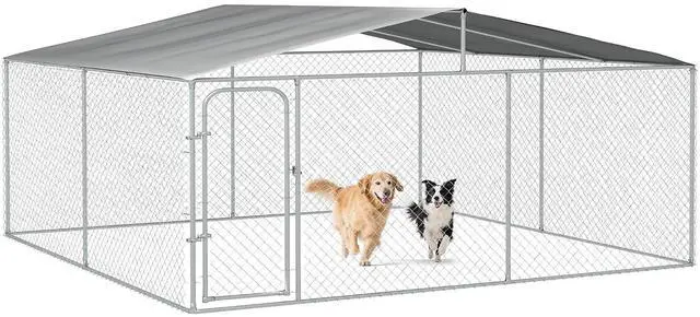 Main image of PawHut Outdoor Dog Kennel Heavy Duty Fence for Large Breeds 15' x 15' x 7' | Dog Run Outdoor Fence, Waterproof Cover, Galvanized Chain Link, Secure Lock, for Chickens, Ducks