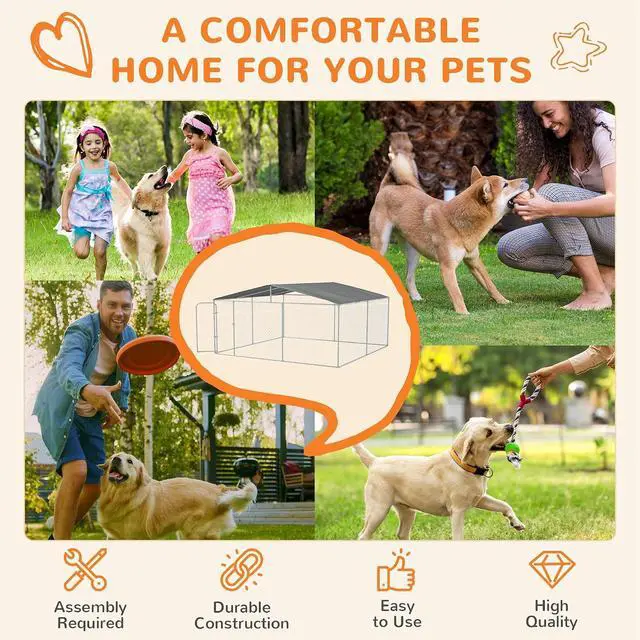 Alt view image 6 of 7 - PawHut Outdoor Dog Kennel Heavy Duty Fence for Large Breeds 15' x 15' x 7' | Dog Run Outdoor Fence, Waterproof Cover, Galvanized Chain Link, Secure Lock, for Chickens, Ducks