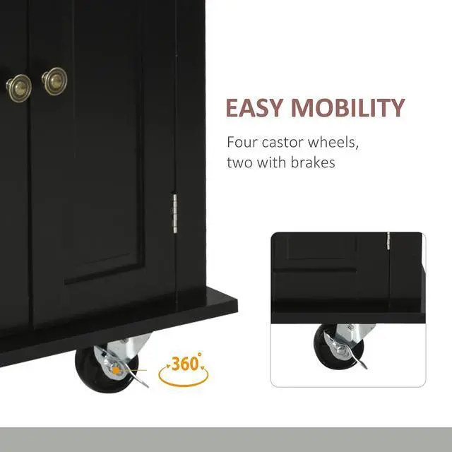 Alt view image 6 of 7 - Kitchen Island Cart with Solid Wood Top, 44" Mobile on Wheels, Black | Kitchen Island Table, Storage Cabinets, 2 Drawers, Adjustable Shelves, Spice Rack, Towel Bar, Dining Room