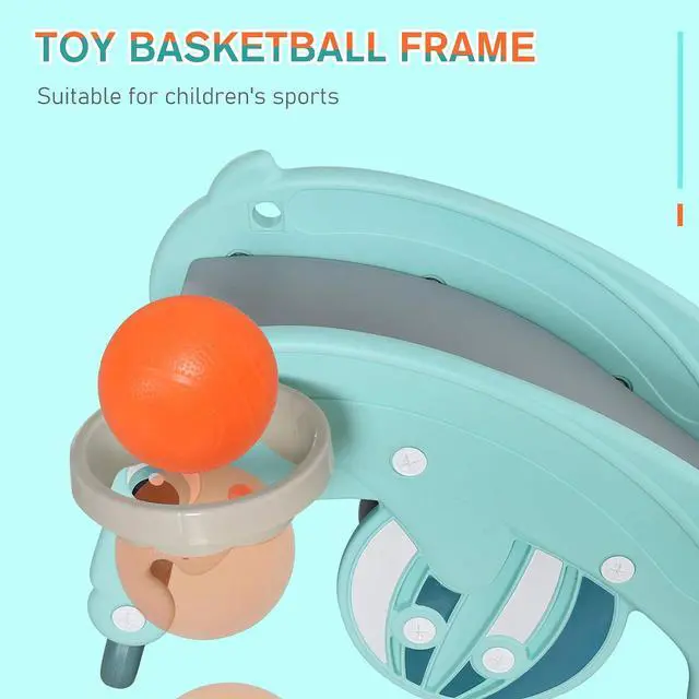 Alt view image 6 of 7 - Qaba 3-in-1 Kids Portable Slide Rocking Horse Toy for Age 1.5-3 Mint Green | with Basketball Hoop, for Boys and Girls