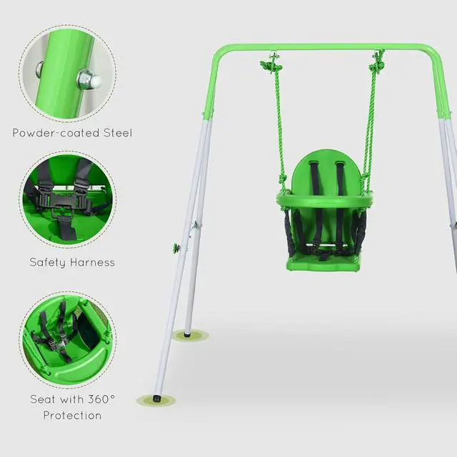 Alt view image 4 of 7 - Toddler Swing Set with Metal Stand, 6-36 Months Green | Baby Swing Set, Safety Seat Belt, Backyard Indoor & Outdoor