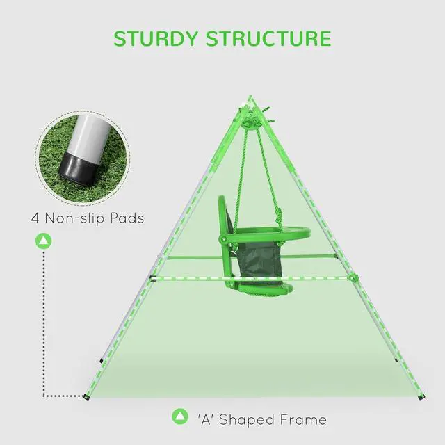 Alt view image 5 of 7 - Toddler Swing Set with Metal Stand, 6-36 Months Green | Baby Swing Set, Safety Seat Belt, Backyard Indoor & Outdoor