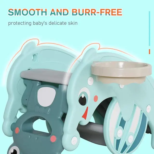Alt view image 5 of 7 - Qaba 3-in-1 Kids Portable Slide Rocking Horse Toy for Age 1.5-3 Mint Green | with Basketball Hoop, for Boys and Girls