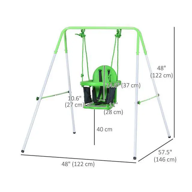 Alt view image 7 of 7 - Toddler Swing Set with Metal Stand, 6-36 Months Green | Baby Swing Set, Safety Seat Belt, Backyard Indoor & Outdoor