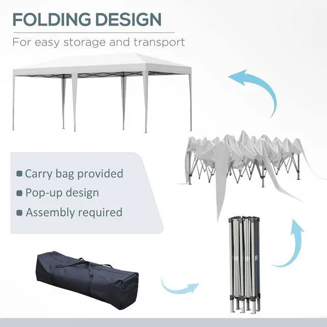 Alt view image 5 of 7 - 10' x 20' Pop Up Canopy Tent, Outdoor Instant Gazebo, White | Upgraded Heavy Duty Tents for Parties, Sun Shade Shelter, Carry Bag, for Catering, Events, Wedding, Backyard BBQ