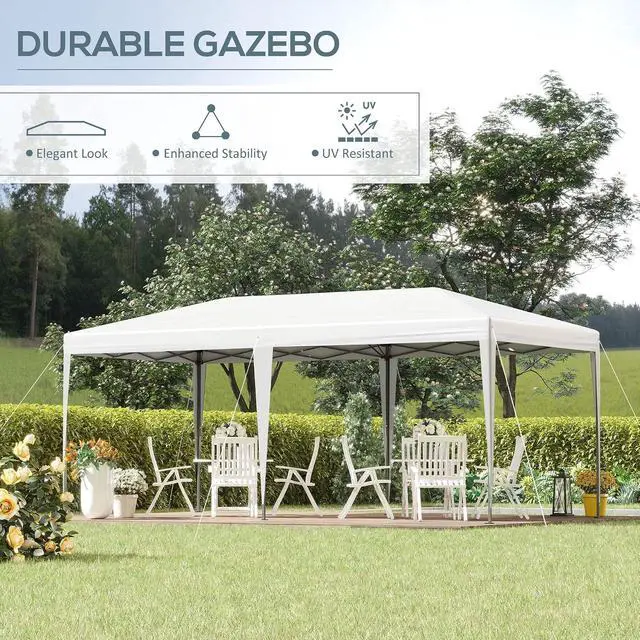 Alt view image 3 of 7 - 10' x 20' Pop Up Canopy Tent, Outdoor Instant Gazebo, White | Upgraded Heavy Duty Tents for Parties, Sun Shade Shelter, Carry Bag, for Catering, Events, Wedding, Backyard BBQ