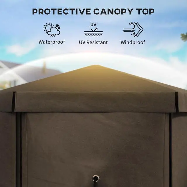 Alt view image 5 of 7 - 12' x 12' Hexagonal Pop Up Gazebo Tent Waterproof Brown | 5 Sidewalls, Portable Outdoor Canopy Shelter, Curtains, Carry Bag, 5 Ropes, 11 Stakes, Camping Garden Patio