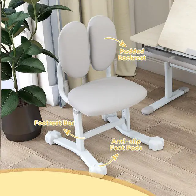 Alt view image 7 of 7 - Qaba Kids Desk and Chair Set Height Adjustable for Kids Ages 3-12 Gray | Children Study Desk, Tiltable Desktop, Hutch and Storage Drawer