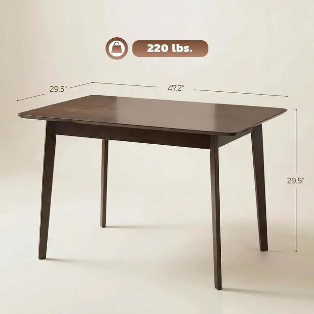 Alt view image 3 of 7 - 47" Mid-Century Modern Dining Table for 4 Wood Frame Dark Mahogany | Rectangular Kitchen Table, Wood Grain Finish, Tapered Legs, Small Spaces, Dining Room, Apartment, Easy to Assemble