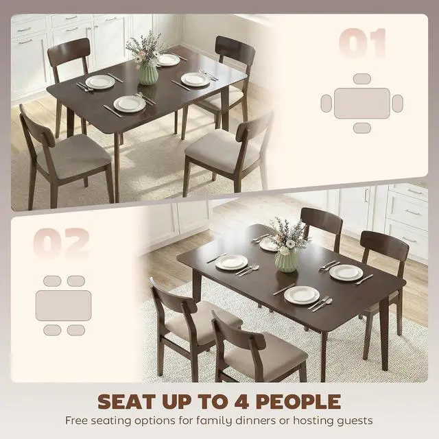 Alt view image 4 of 7 - 47" Mid-Century Modern Dining Table for 4 Wood Frame Dark Mahogany | Rectangular Kitchen Table, Wood Grain Finish, Tapered Legs, Small Spaces, Dining Room, Apartment, Easy to Assemble