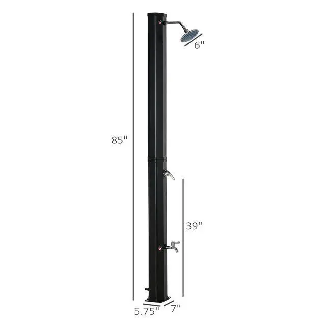 Alt view image 7 of 7 - 7ft Outdoor Solar Heated Shower 360 Rotating Shower Head for Pool | Foot Faucet, Temperature and Pressure Adjustable, Holds 9.2 Gallons, for Backyard Pool