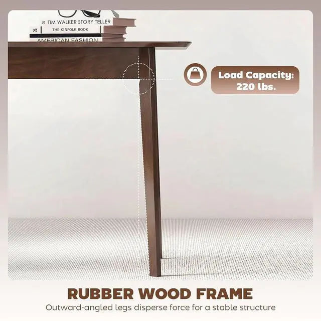 Alt view image 7 of 7 - 47" Mid-Century Modern Dining Table for 4 Wood Frame Dark Mahogany | Rectangular Kitchen Table, Wood Grain Finish, Tapered Legs, Small Spaces, Dining Room, Apartment, Easy to Assemble