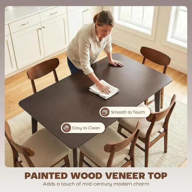 Alt view image 6 of 7 - 47" Mid-Century Modern Dining Table for 4 Wood Frame Dark Mahogany | Rectangular Kitchen Table, Wood Grain Finish, Tapered Legs, Small Spaces, Dining Room, Apartment, Easy to Assemble