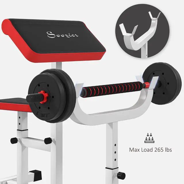 Alt view image 5 of 7 - Adjustable Preacher Curl Bench with Brabell Rack 265 LBS | Strength Training, Seated Arm Isolated Barbell Dumbbell Bicep Station, Home Gym Fitness Equipment