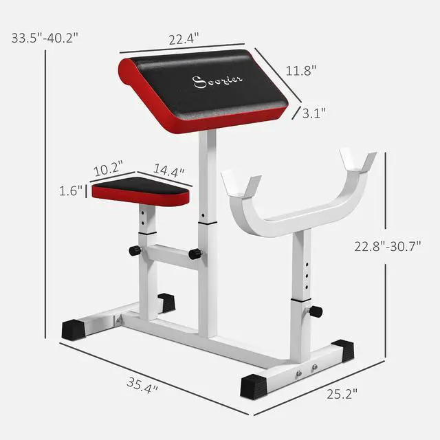 Alt view image 7 of 7 - Adjustable Preacher Curl Bench with Brabell Rack 265 LBS | Strength Training, Seated Arm Isolated Barbell Dumbbell Bicep Station, Home Gym Fitness Equipment