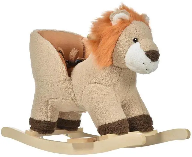Main image of Qaba Baby Rocking Horse Lion Ride-On Sound Seat Belt 18-36 Months Brown | Plush Stuffed Rocking Animals, Wooden Rocking Horse, Boys and Girls Gift
