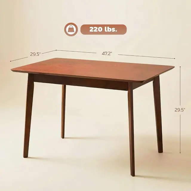 Alt view image 2 of 7 - 47" Mid-Century Modern Dining Table for 4 Wood Frame Walnut | Rectangular Kitchen Table, Wood Grain Finish, Tapered Legs, Small Spaces, Dining Room, Apartment, Easy to Assemble