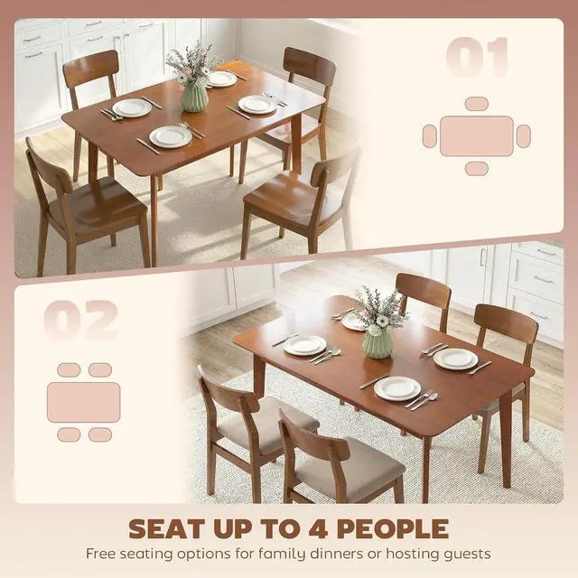 Alt view image 4 of 7 - 47" Mid-Century Modern Dining Table for 4 Wood Frame Walnut | Rectangular Kitchen Table, Wood Grain Finish, Tapered Legs, Small Spaces, Dining Room, Apartment, Easy to Assemble