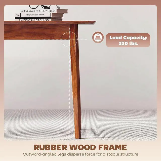 Alt view image 7 of 7 - 47" Mid-Century Modern Dining Table for 4 Wood Frame Walnut | Rectangular Kitchen Table, Wood Grain Finish, Tapered Legs, Small Spaces, Dining Room, Apartment, Easy to Assemble