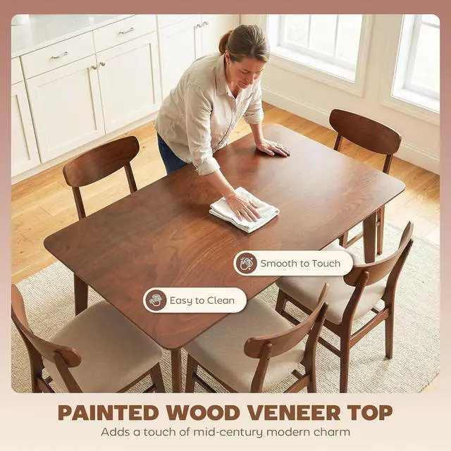 Alt view image 6 of 7 - 47" Mid-Century Modern Dining Table for 4 Wood Frame Walnut | Rectangular Kitchen Table, Wood Grain Finish, Tapered Legs, Small Spaces, Dining Room, Apartment, Easy to Assemble