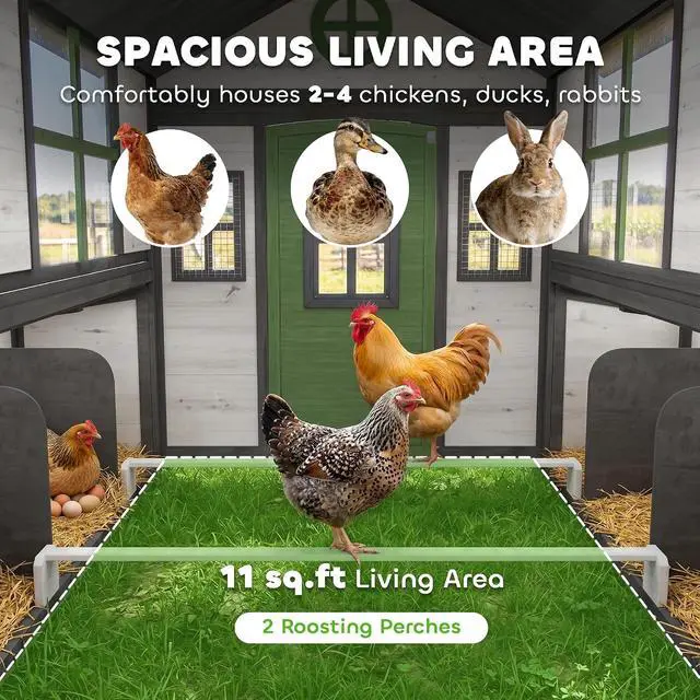 Alt view image 3 of 7 - PawHut Wooden Chicken Coop Chicken House, 2-4 Hens, 72" x 50" x 54", White | Outdoor Playhouse Poultry Cage, 2 Nesting Boxes, Waterproof Roof, Windows, Farm Backyard