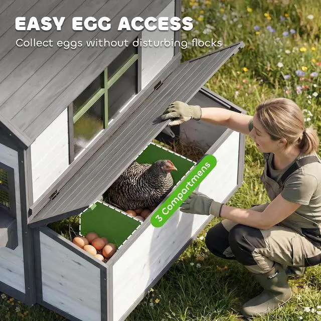 Alt view image 5 of 7 - PawHut Wooden Chicken Coop Chicken House, 2-4 Hens, 72" x 50" x 54", White | Outdoor Playhouse Poultry Cage, 2 Nesting Boxes, Waterproof Roof, Windows, Farm Backyard