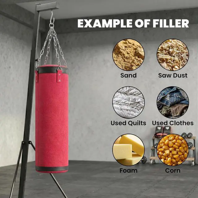Alt view image 5 of 7 - Punching Bag with Stand for Adults 72.8" 90.9" | Freestanding Boxing Stand, Canvas Sandbag, Stable Triangular Base, 1" Weight Plate Storage, Home Gym MMA, Height Adjustable
