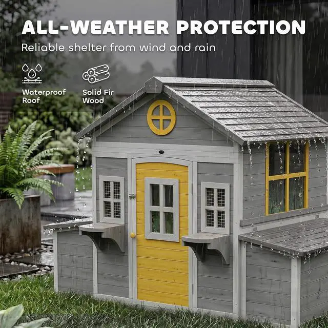 Alt view image 6 of 7 - PawHut Wooden Chicken Coop Hen House for 2-4 Hens 72" x 50" x 54" Gray | Outdoor Playhouse Poultry Cage, 2 Nesting Boxes, Waterproof Roof, Windows, Chicken Hutch, Farm Backyard