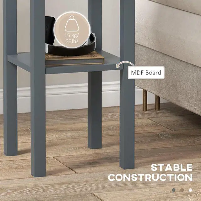 Alt view image 5 of 7 - Narrow End Table with Drawer and Bottom Shelf Set of 2 Gray | Tall Telephone Table, Skinny Modern Design, for Small Spaces, Living Room