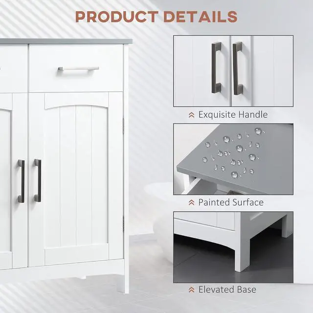 Alt view image 7 of 7 - kleankin Bathroom Floor Cabinet Freestanding Linen Cabinet 2 Drawers White | Double Doors, Adjustable Shelf