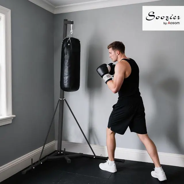 Alt view image 2 of 7 - Foldable Punch Bag Stand Height Adjustable | Weighted Base, Freestanding, Punching Stand Only, Home Gym