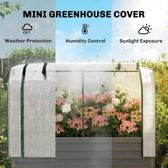 Alt view image 3 of 7 - Galvanised Raised Garden Bed with Greenhouse Cover, Dark Gray | Metal Elevated Garden Bed with Legs, Bed Liner, Bottom Shelf, Outdoor Raised Planter Box for Vegetables, Herbs, Flowers