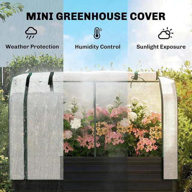 Alt view image 3 of 7 - Galvanised Raised Garden Bed with Greenhouse Cover, Black | Metal Elevated Garden Bed with Legs, Bed Liner, Bottom Shelf, Outdoor Raised Planter Box for Vegetables, Herbs, Flowers