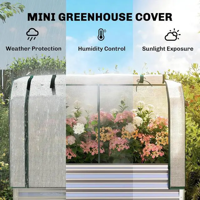Alt view image 3 of 7 - Galvanised Raised Garden Bed with Greenhouse Cover, Silver | Metal Elevated Garden Bed with Legs, Bed Liner, Bottom Shelf, Outdoor Raised Planter Box for Vegetables, Herbs, Flowers