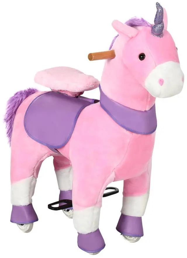 Main image of Qaba Ride On Real Walking Unicorn Toy with Sparkly Horn for Kids | Soft Plush, Rocking Horse, Bearing 176lbs, Imaginative Interactive Toy, Unicorn Gifts