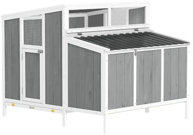 Main image of PawHut Chicken Coop, Poultry Hutch for 4-6 Hens 49.2" x 39" x 40" Gray | Wooden Outdoor Hen House, Nesting Box, Weatherproof Roof, Removable Tray, Backyard Use