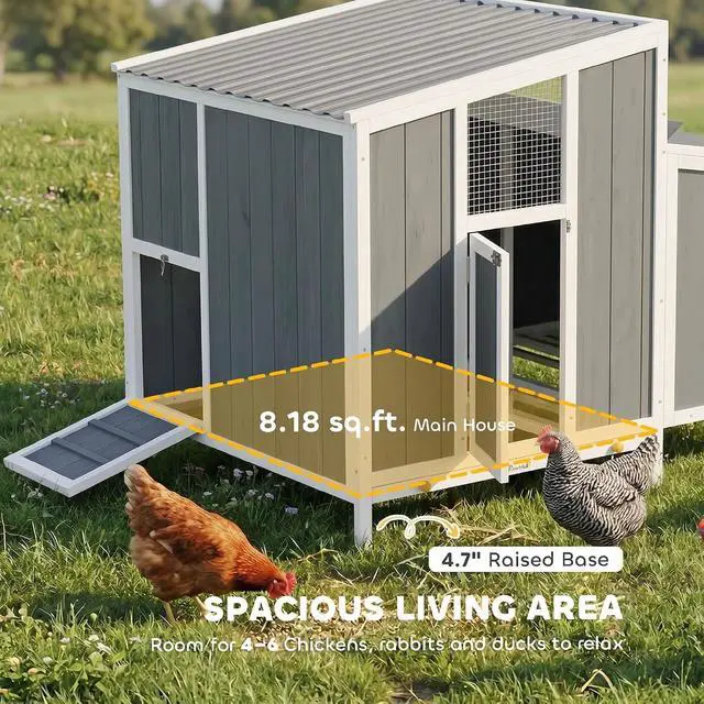 Alt view image 3 of 7 - PawHut Chicken Coop, Poultry Hutch for 4-6 Hens 49.2" x 39" x 40" Gray | Wooden Outdoor Hen House, Nesting Box, Weatherproof Roof, Removable Tray, Backyard Use