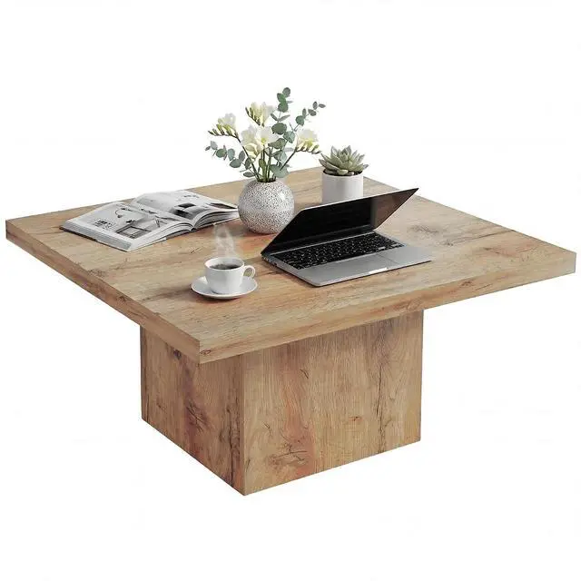 Main image of Living Room Table Coffee Table 31.5" x 31.5" Light Brown Wood Grain | 1.6" Thick Tabletop, Wood Rustic, Farmhouse Style, Easy Assembly