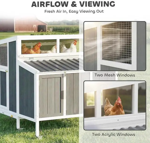 Alt view image 7 of 7 - PawHut Chicken Coop, Poultry Hutch for 4-6 Hens 49.2" x 39" x 40" Gray | Wooden Outdoor Hen House, Nesting Box, Weatherproof Roof, Removable Tray, Backyard Use