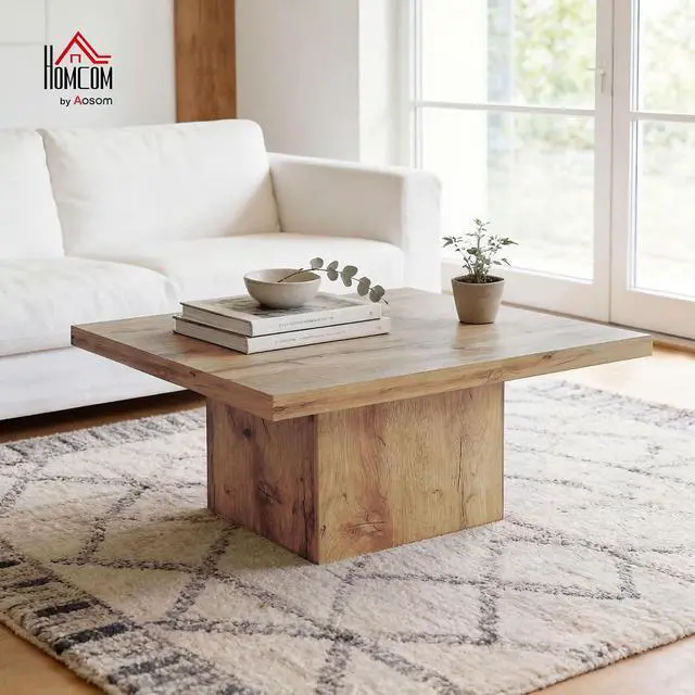 Alt view image 2 of 7 - Living Room Table Coffee Table 31.5" x 31.5" Light Brown Wood Grain | 1.6" Thick Tabletop, Wood Rustic, Farmhouse Style, Easy Assembly
