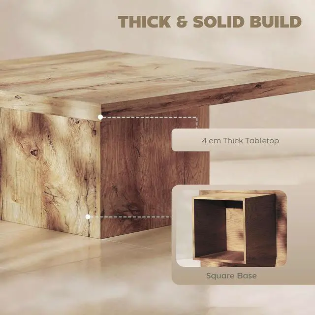 Alt view image 5 of 7 - Living Room Table Coffee Table 31.5" x 31.5" Light Brown Wood Grain | 1.6" Thick Tabletop, Wood Rustic, Farmhouse Style, Easy Assembly