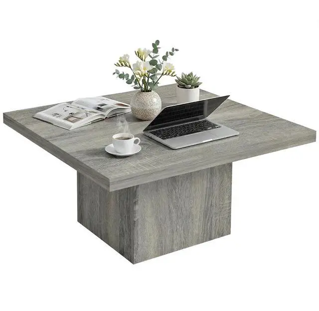 Main image of Square Coffee Table 1.6" Thick Tabletop 31.5"x31.5" Gray Wood Grain | Center Table, for Living Room, Easy Assembly